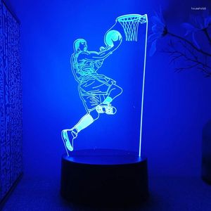 Nachtverlichting Basketbal Atleet Figuur 3d Led Lamp Voor Slaapkamer Kinderkamer Decor Verjaardagscadeau Vriendje