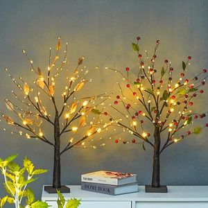 Nachtlichten Batterij bediende LED -boomlicht met kralenlamp tafelblad bonsai voor woonkamer decoratie kerstlichtennacht