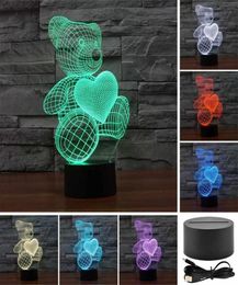Luces nocturnas Oso Amor Amado 3D Acrílico Visual Lámpara de mesa táctil Decoración artística colorida Niño Creativo USB LED Escritorio Luz nocturna 4519283