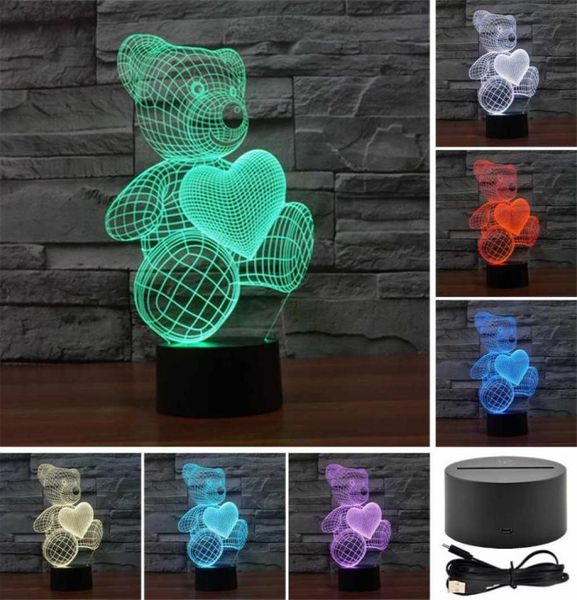 Veilleuses Ours Amour Beloved 3D Acrylique Visuel Tactile Lampe de Table Coloré Art Décor Enfant Créatif USB LED Bureau Veilleuse 9557057