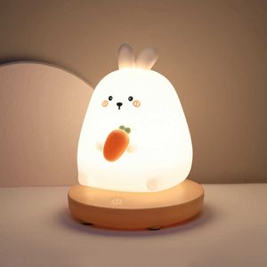 Veilleuses Chambre veilleuse pour enfants mignon animal cochon lapin led Silicone lampe Capteur Tactile Dimmable enfant Cadeau De Vacances Rechargeable P230331