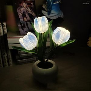 Nachtverlichting Nachtkastje Sfeer Bloemen Lampen Ambachten Cadeau Romantisch Simulatie Tulp Nachtlampjes Bonsai Bureaulamp Decor