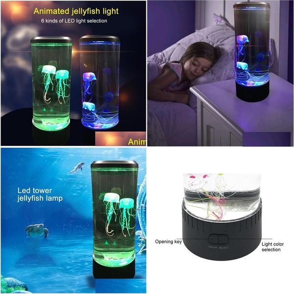 Night Lights Chevet LED Lampe de bureau Méduses Poissons tropicaux Aquarium Réservoir Ambiance relaxante Lampe Drop Livraison Éclairage Ind Otjsu