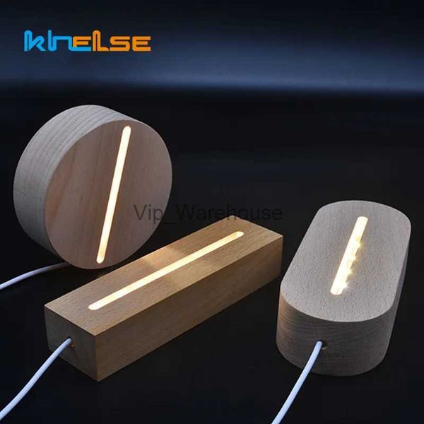 Veilleuses Base de lampe LED en bois de hêtre avec interrupteur de câble USB Simple pour panneau acrylique 3D bricolage veilleuse cadeaux de noël en bois accessoires YQ231009