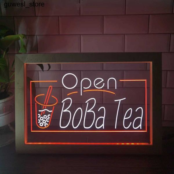 Lumières nocturnes Boba Tea Bo Ba Drink Cafe Bicolor LED NEON Signature photo Cadre Creative Table Couriers Light Bourse Bureau 3D Night Light S240513
