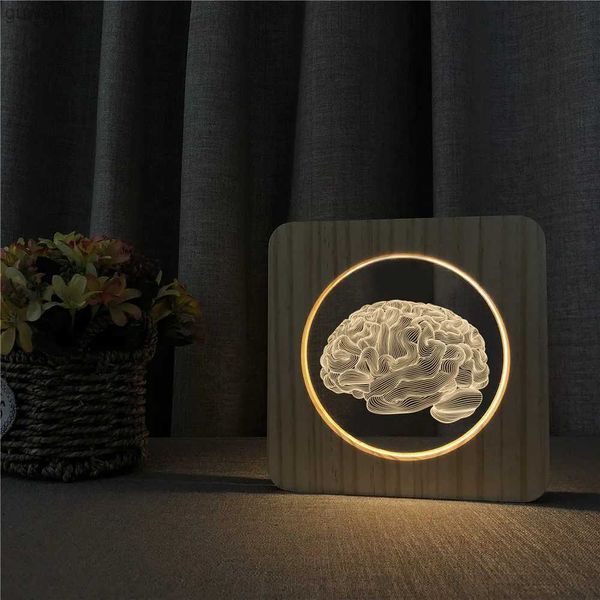 Veilleuses Cerveau forme humaine 3D LED acrylique lampe de nuit lampe de Table interrupteur contrôle sculpture lampe pour chambre d'enfants décorer livraison directe YQ240112