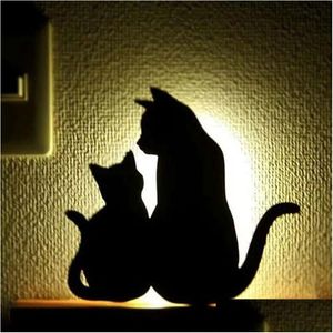 Veilleuses Brelong 3D Cat Mode Lampe de projection LED Lumière Mur Pâte Silhouette Capteur Nuit 1 Pcs Drop Livraison Lumières Éclairage Indo Dhhxt