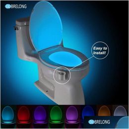 Luces nocturnas Brelong Luz de inodoro Lámpara LED Baño inteligente Movimiento humano Activado Pir 8 colores Matic RGB Retroiluminación para tazón Drop del DHSF1