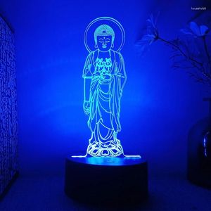 Nachtverlichting Boeddhisme Taoïsme Boeddha Figuur Avatar 3d Led-lamp voor slaapkamer God van rijkdom Room Decor Vakantiecadeau