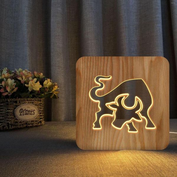 Veilleuses tauromachie 3d Led lumière en bois creux sculpture Usb à côté lampe de Table pour enfants cadeaux de noël maison chambre bureau décor