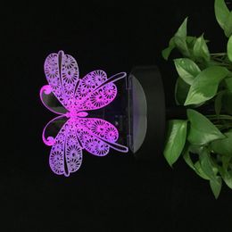 Nachtlichten vlinder insecten Solar Power 3D LED TAFEL LICHT Landschap Landschap Indoor Outdoor Waterdichte verlichting Kleuren Verander decor 328 Geschenk