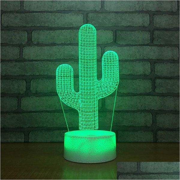 Veilleuses Cactus Forme 3D Lampe de table LED Changement de couleur Illusion visuelle USB Veilleuse Style végétal pour enfants Cadeaux de Noël Drop Dhbk9