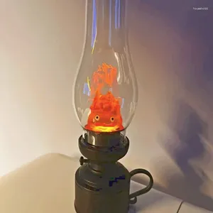 Veilleuses Calcifer sans flamme, bougie décorative rétro d'halloween, lampe à kérosène de dessin animé, chambre à coucher, Table de chevet