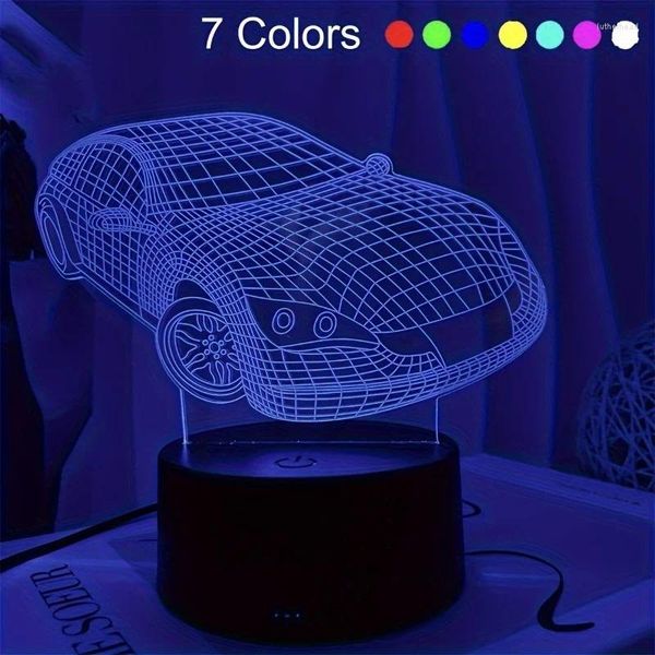 Lumières nocturnes Car 3D Light Acrylique Plaque de table lampe 7/16 Couleurs Mini petite pour la chambre de salon Divers cadeaux de vacances