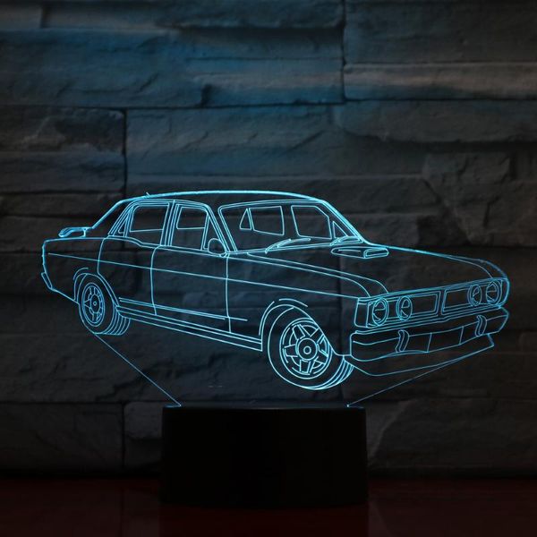 Veilleuses Voiture 3D Lumière Décoration Lampe LED Chambre Couleur Changeable Veilleuse Enfant Plaques Acryliques Base ABS Noir Avec Câble USBNight Li