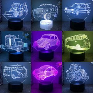 Nachtverlichting Auto Bus Kever 3d Led Licht Voor Slaapkamer Tractor Graafmachine Touch Nachtkastje Lamp Kinderkamer Decor verjaardagscadeau