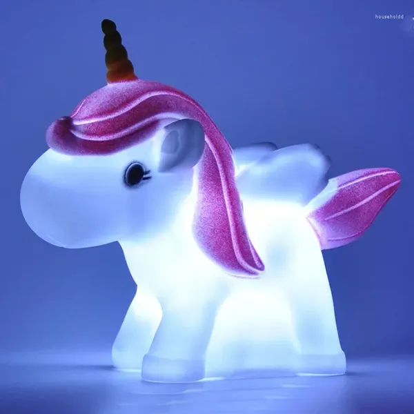 Luces de noche Dibujos animados Navidad Unicornio Luz LED Decoración Luna Niña Niños Niños Juguete Lámpara de regalo para dormitorio Sala de noche Sin batería