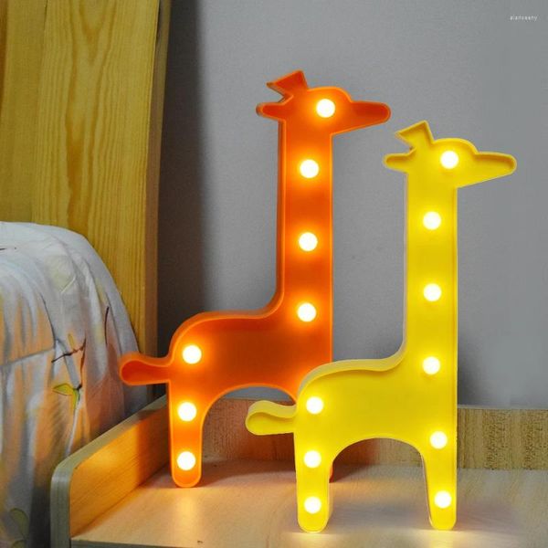 Luces nocturnas de dibujos animados para niños, luz LED de jirafa, lámparas de mesa de animales, señal de marquesina con batería, dormitorio y guardería