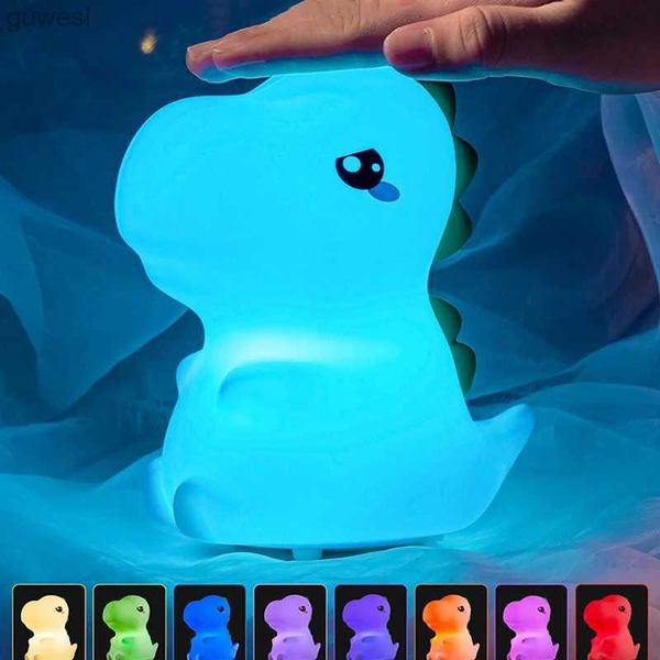 Veilleuses Dessin animé veilleuse LED capteur tactile dinosaure lampe de Table Silicone chevet chambre décoration enfants enfants lampe lumière YQ240112