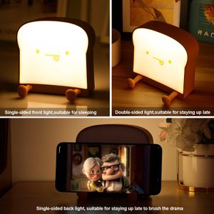 Luces nocturnas Pan tostado de dibujos animados LED Luces nocturnas Sensor táctil USB Recargable Soporte para teléfono móvil Dormitorio de silicona Decoración de escritorio Lámpara Regalos P230331