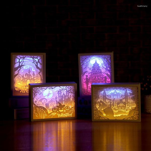 Veilleuses sculpture Art 3D papier LED bureau lampe de Table chambre chevet noël vacances décor cadeaux d'anniversaire
