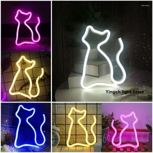 Nachtverlichting Kat Neonlichtbord LED Dierenfiguur Modeing Lamp Decoratie Ornamenten Voor Kamer Dierenwinkel Feest Vakantie USB en Werkt op batterijen