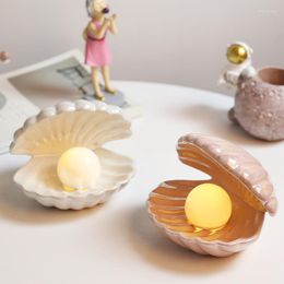 Nachtverlichting keramische schaal met parel licht sprookje led bedlamp Decoratietafel bureau voor kinder slaapkamer thuisdecoratie