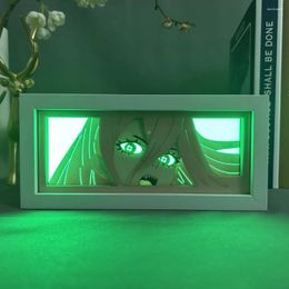 Nachtverlichting Chainsaw Man Power voor Hoom Decor Nachtlampje Papier Cut Shadow Box Manga Verjaardagscadeau Lightbox Anime Led-licht