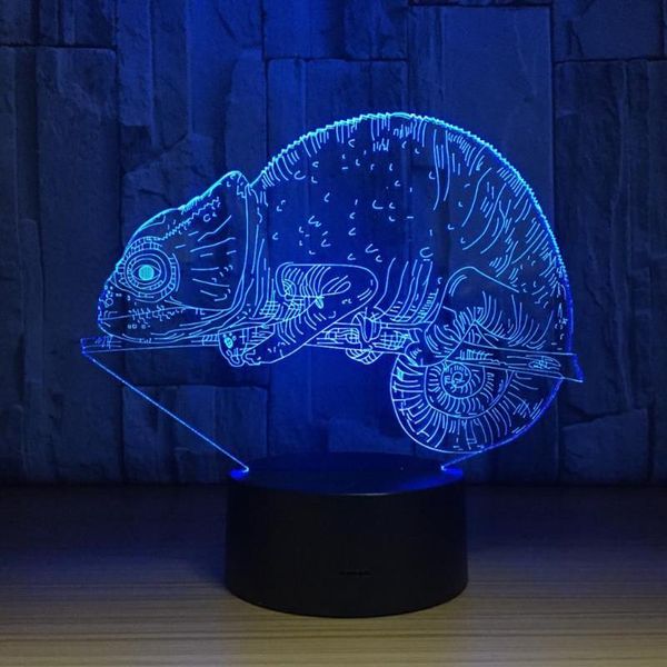 Veilleuses caméléon 3D lampe lézard Table 7 couleurs LED télécommande tactile veilleuse USB Lampara bébé dormir intérieur DecorNight252T