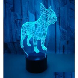 Veilleuses Changeable Tactile Télécommande Vision Lampe Colorf 3D Atmosphère Français Bldog Petite Table De Noël Drop Livraison Lumière DHb2O