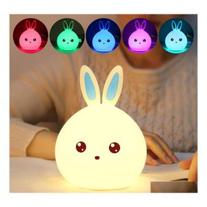 Veilleuses enfants veilleuse lampe Sile capteur tactile lapin lampes LED couleur changeante respiration cadeaux de noël chevet pour goutte Otjqp