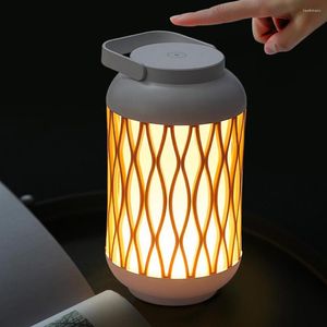 Veilleuses Chinois Rétro Portable Grain De Bois 3w Bougie Lanterne Lampe LED Chambre Éclairage À La Maison Rechargeable Dimmable Avec Charge USB