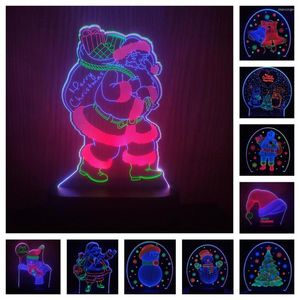 Luces nocturnas Decoración navideña 2023 Lámpara 3D Acrílico Papá Noel Muñeco de nieve LED Año Regalo para niños