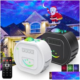 Veilleuses Décoration de Noël LED Projecteurs alimentés par USB Lampes de vacances Musique Étoile Lampe avec Lune Projecteur Père Noël Galaxy Dr Dhloz