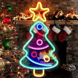Veilleuses arbre de noël néon signe lumière décoration murale Art lampe à LED décoration de la maison chambre père noël enfants bébé cadeau