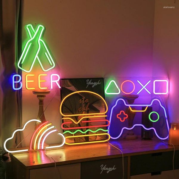 Luces nocturnas Juego en la nube Símbolo de cerveza Señal de luz de neón Logotipo LED Lámpara de modelado Luz nocturna Decoración Internet Café Sala de juegos Enchufe USB Placa acrílica