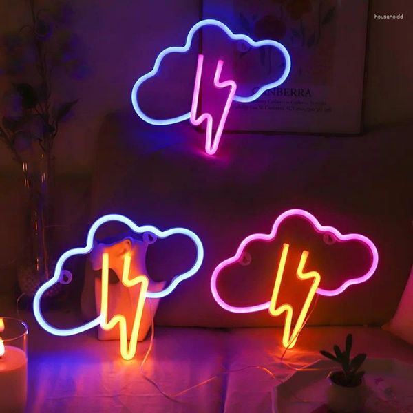 Veilleuses Nuage Lightning LED Enseigne Au Néon Batterie/USB Fonctionné Pour La Chambre Des Enfants Fête Maison Bar Lampe Cadeau Décoration