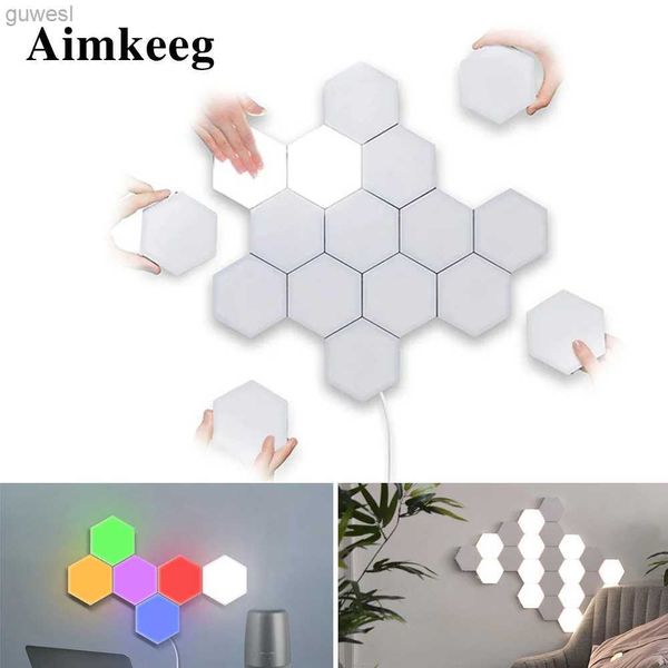 Luces nocturnas Color luz nocturna decoración del dormitorio sensor táctil módulo LED lámpara hexagonal colgante de pared magnético creativo decoración del hogar luz YQ240112