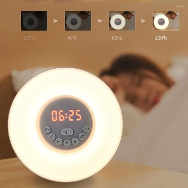 Veilleuses LED colorées lever du soleil réveil matin horloge alarme lumière simulée soleil chevet chambre salon maison artisanat