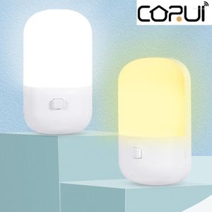Nachtlichten Corui Energy Saving 3W Lamp tweekleurige plug-in Switch LED voor het voeren van Babyroom Slaapkamer Klein draagbaar bed