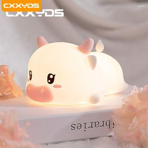 Nachtverlichting Koe Nightlights Led-licht Oplaadbare lamp USB Cartoon Siliconen Kinderen Kind Slaapkamer Decoratie Verjaardagscadeau