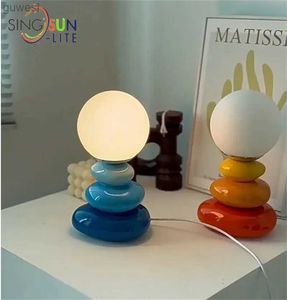 Nachtverlichting Crème Glas Eitaart Paddestoel Tafellamp Slaapkamer Nachtkastje Studeerkamer Decor Macaron Bureaulamp Ins Sfeer Nachtverlichting YQ240112