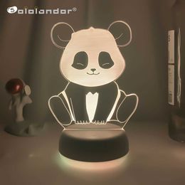 Nachtlichten Creatief 3D Panda LED Nieuwheid Night Light USB of batterij aangedreven Nightlamp Desk Cute Decoration Slaapkamer Bedide Lampen Kindercadeau P230331