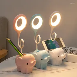Veilleuses créatives en forme d'éléphant, lampe de Table LED alimentée par USB, trois couleurs, température réglable, apprentissage, Protection des yeux
