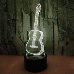 Nachtlichten Creatief LED Licht 7 Kleuren Veranderend 3D Guitar Shape Touch Lamp Decoratief 11ua