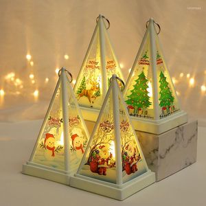 Nachtlichten Creatieve LED Portable driehoekig raam display Licht Snowman Santa Claus Elk Christmas Tree Decoration Lamp