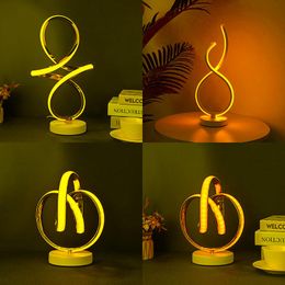 Luces nocturnas, lámpara de mesa LED creativa, luz espiral moderna para cabecera, accesorio de iluminación decorativa para interiores con adaptador de EE. UU.