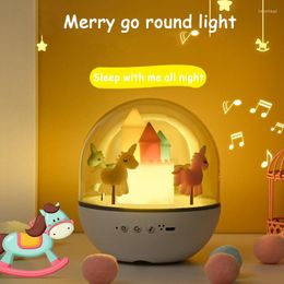 Veilleuses Creative Romantique Merry Go Round Light LED Enfants Jouets Cadeaux De Vacances Boîte À Musique Bluetooth Coloré Atmosphère Lampe