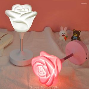 Veilleuses Creative Rose Fleur Silicone Lampe USB Charge Pat Light Trois vitesses Tactile LED Atmosphère Romantique Cadeau