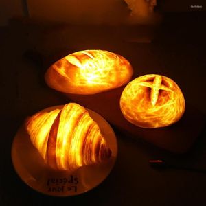 Luces nocturnas, luz de croissant, lámpara con forma de pan de simulación, funciona con pilas, decoración para sala de horneado, iluminación, novedad